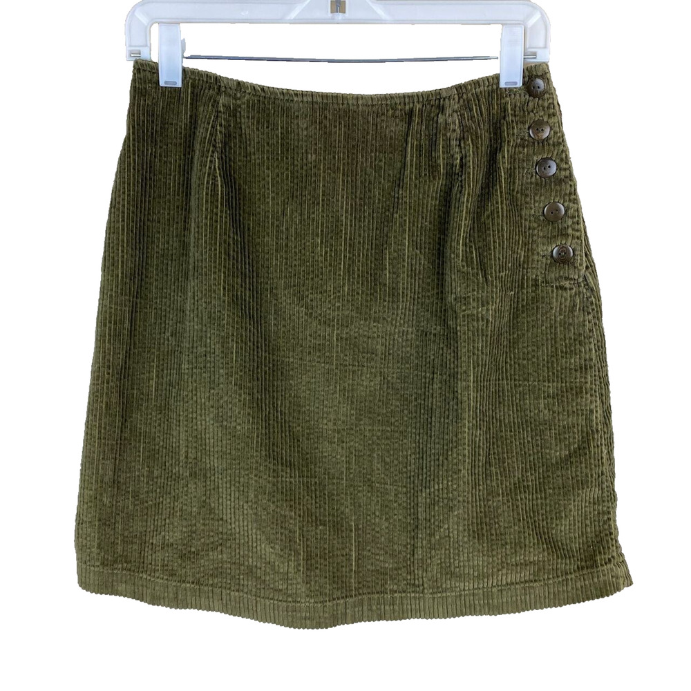 Vtg J. Jill Side Button Corduroy Mini Skirt Olive Women Sz 10 *fits size S Retro